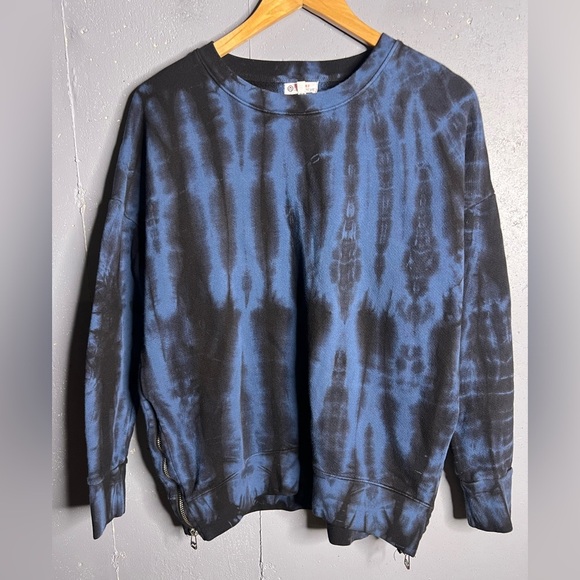 Sundry For Evereve Tie Dye Zip Tunic Pullover Sweatshirt Blue/Black Sz 1 Small - Picture 2 of 9